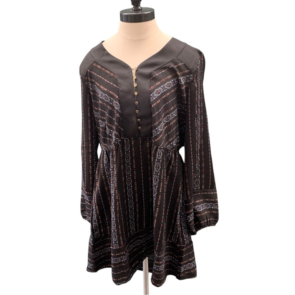 HAYDEN LOS ANGELES Black & Brown Bishop Sleeve Mini Dress - Size L